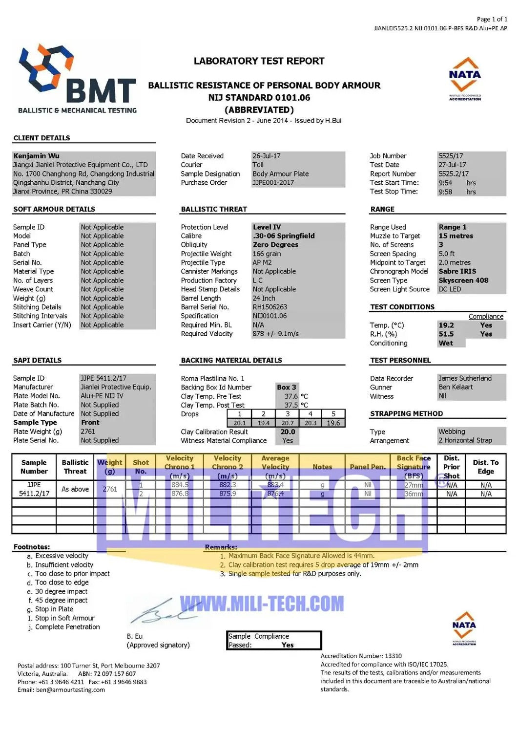 Swimmer Cut NIJ level 4 (2 plates)